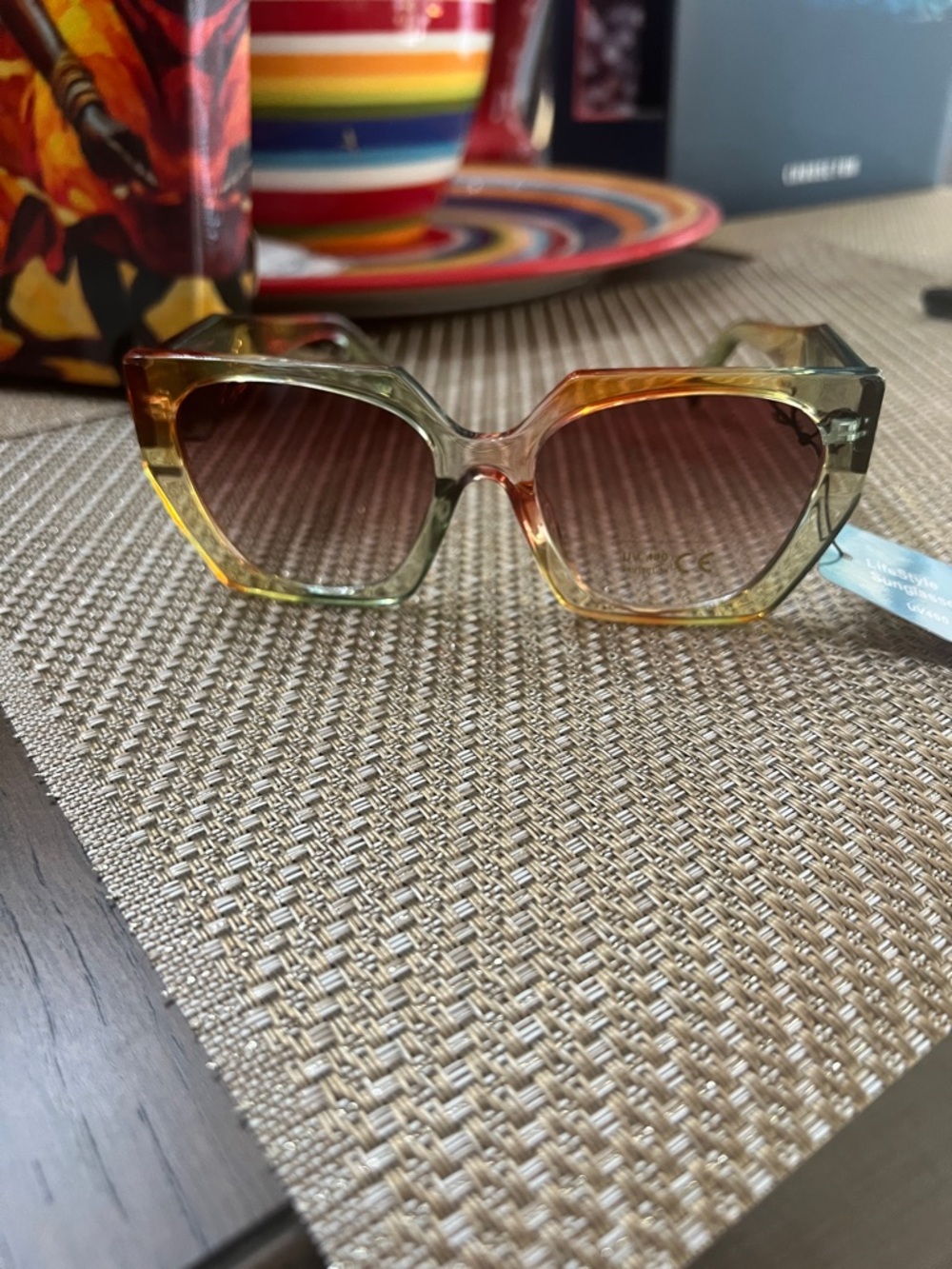 Women’s Gradient Yellow-Green Square Sunglasses